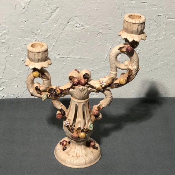 VTG Lenwile Ardalt Art Ware Japan numbered duo candlestick Passion Flower Fruit - Picture 3 of 12